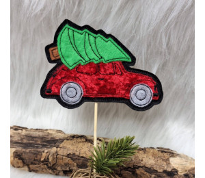 Stickdatei - ITH Blumenstecker Stab Auto mit Weihnachtsbaum